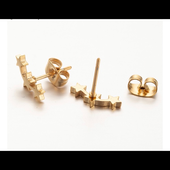 GOLD  3 Sisters ☆ Stainless Steel Stud Earrings - Picture 3 of 6